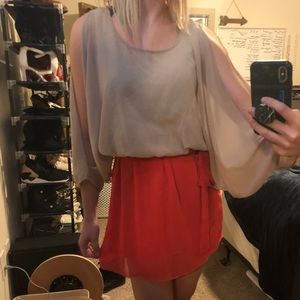 Tan and coral mini spring dress